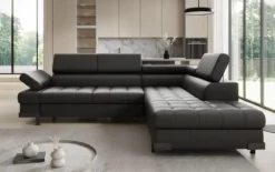 Designer Ecksofa Noelia mit Schlaffunktion und Stauraum in Echtleder