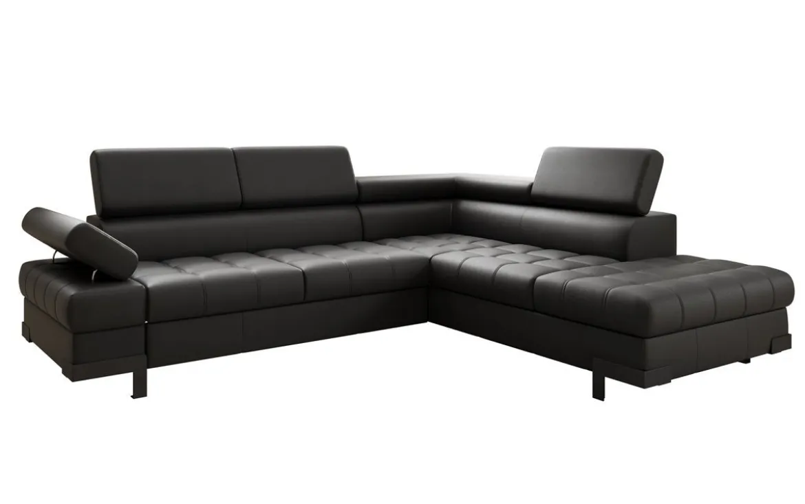 Designer Ecksofa Noelia mit Schlaffunktion und Stauraum in Echtleder