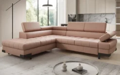 Designer Ecksofa Noelia mit Schlaffunktion und Stauraum in Echtleder