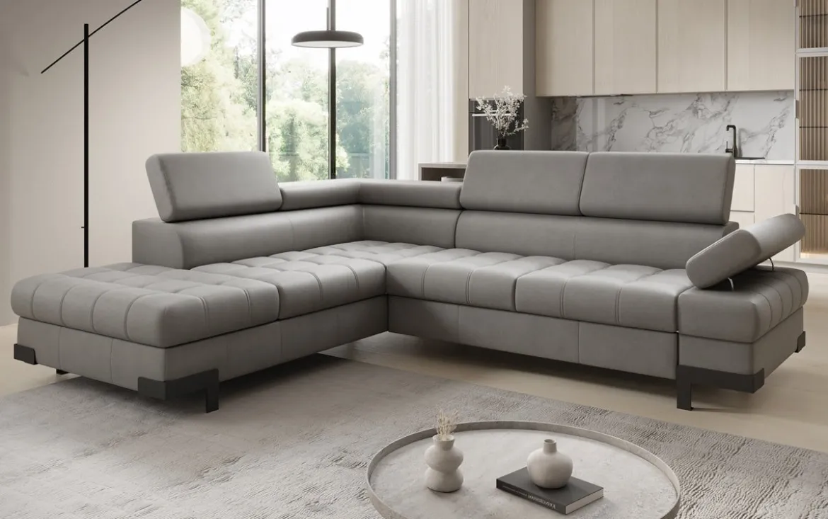 Designer Ecksofa Noelia mit Schlaffunktion und Stauraum in Echtleder