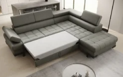 Designer Ecksofa Noelia mit Schlaffunktion und Stauraum in Echtleder