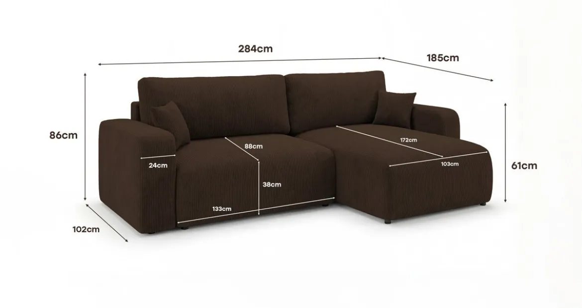 Designer Ecksofa Noma mit Schlaf- und Klappfunktion in Cord