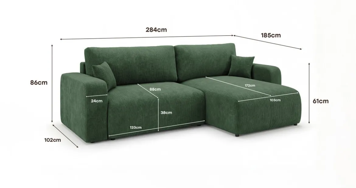 Designer Ecksofa Noma mit Schlaf- und Klappfunktion in Cord