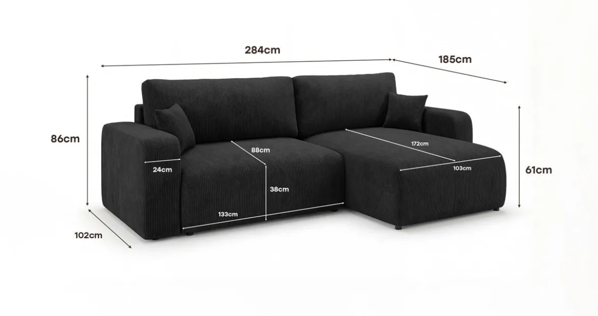 Designer Ecksofa Noma mit Schlaf- und Klappfunktion in Cord