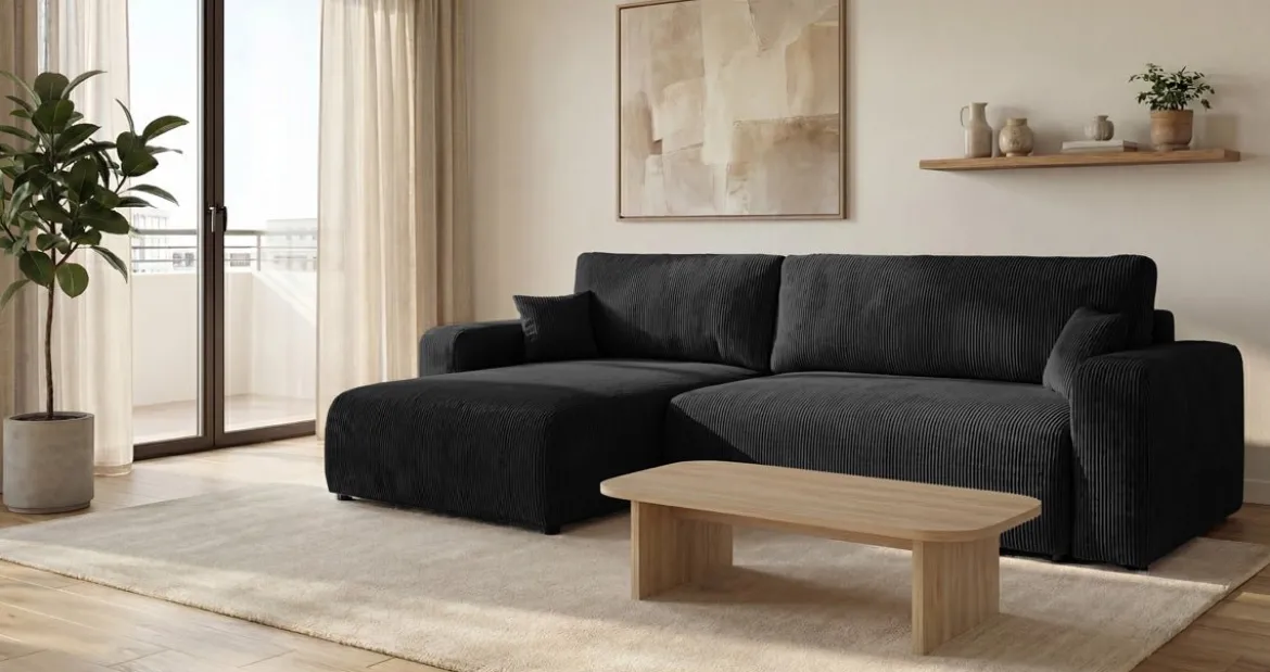 Designer Ecksofa Noma mit Schlaf- und Klappfunktion in Cord