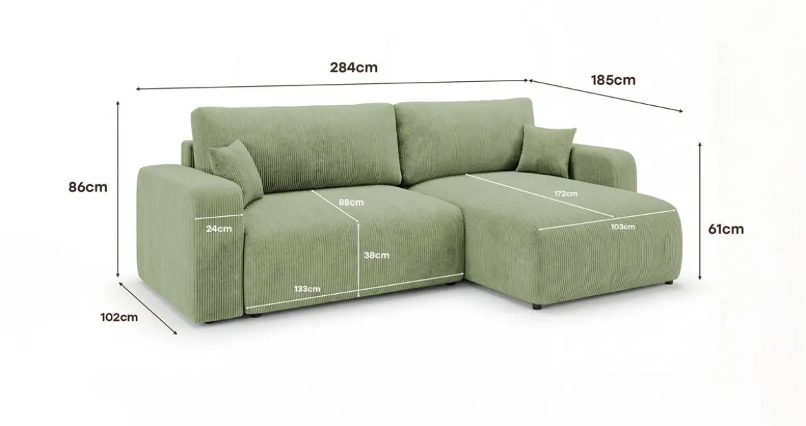 Designer Ecksofa Noma mit Schlaf- und Klappfunktion in Cord