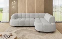 Designer Ecksofa Olivia Mini in Teddy Bouclé mit elektrischer Sitzerweiterung