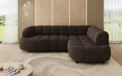 Designer Ecksofa Olivia Mini in Teddy Bouclé mit elektrischer Sitzerweiterung