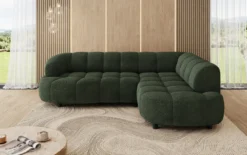 Designer Ecksofa Olivia Mini in Teddy Bouclé mit elektrischer Sitzerweiterung