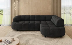 Designer Ecksofa Olivia Mini in Teddy Bouclé mit elektrischer Sitzerweiterung