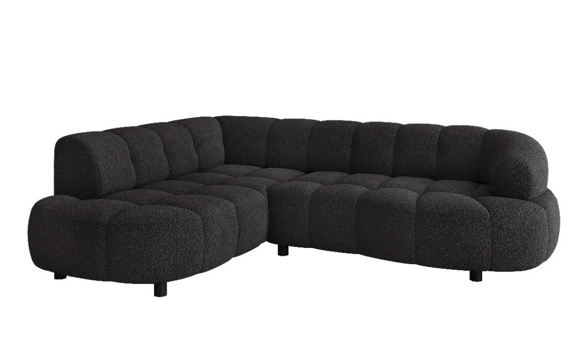 Designer Ecksofa Olivia Mini in Teddy Bouclé mit elektrischer Sitzerweiterung