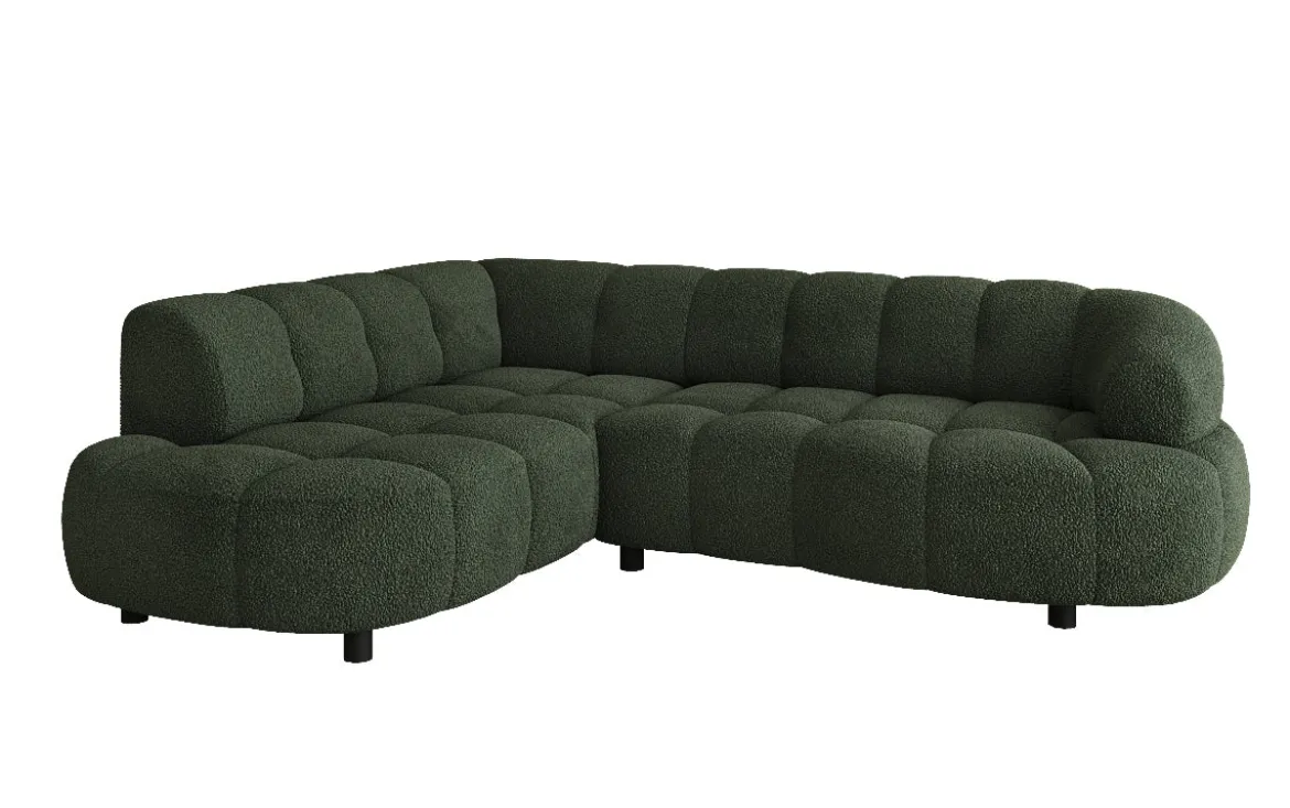 Designer Ecksofa Olivia Mini in Teddy Bouclé mit elektrischer Sitzerweiterung