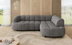 Designer Ecksofa Olivia Mini in Teddy Bouclé mit elektrischer Sitzerweiterung