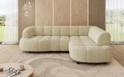 Designer Ecksofa Olivia Mini in Teddy Bouclé mit elektrischer Sitzerweiterung
