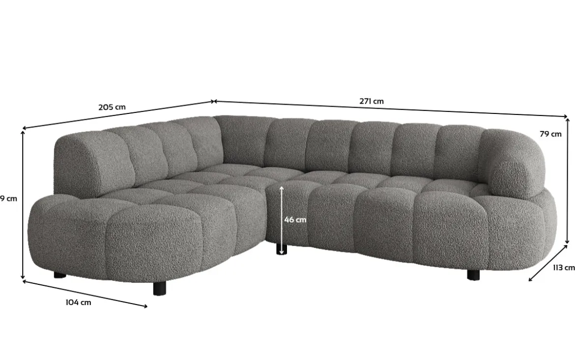 Designer Ecksofa Olivia Mini in Teddy Bouclé mit elektrischer Sitzerweiterung