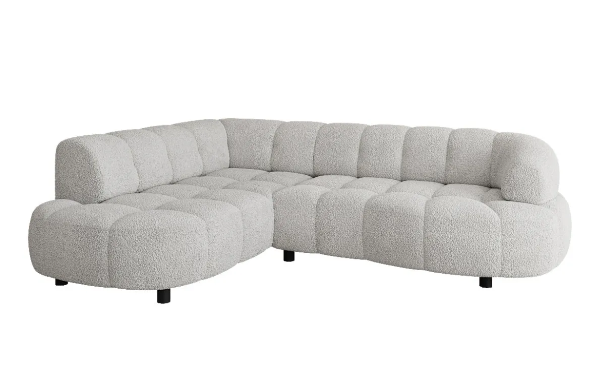 Designer Ecksofa Olivia Mini in Teddy Bouclé mit elektrischer Sitzerweiterung