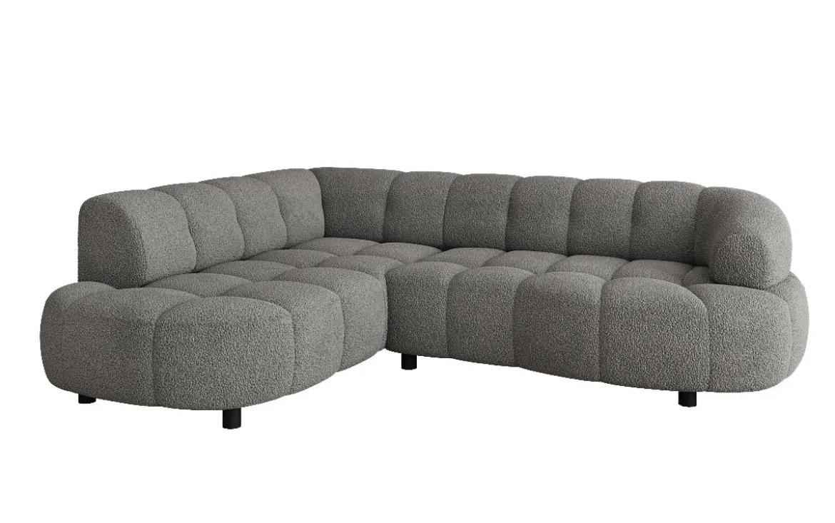 Designer Ecksofa Olivia Mini in Teddy Bouclé mit elektrischer Sitzerweiterung