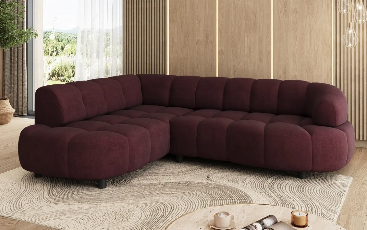 Designer Ecksofa Olivia Mini in Samt mit elektrischer Sitzerweiterung
