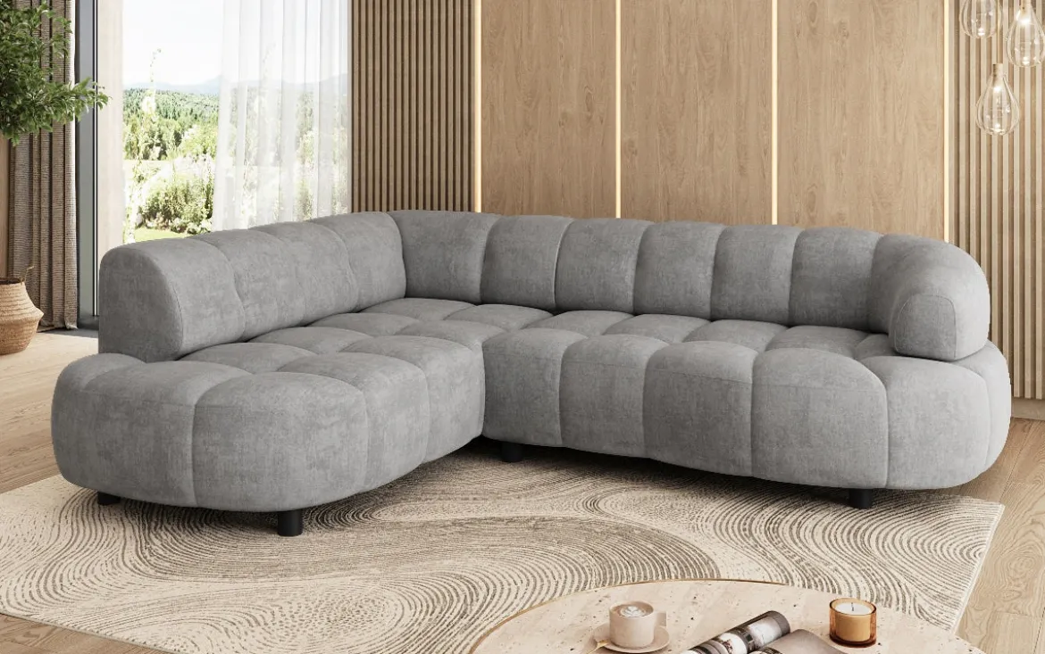 Designer Ecksofa Olivia Mini in Samt mit elektrischer Sitzerweiterung