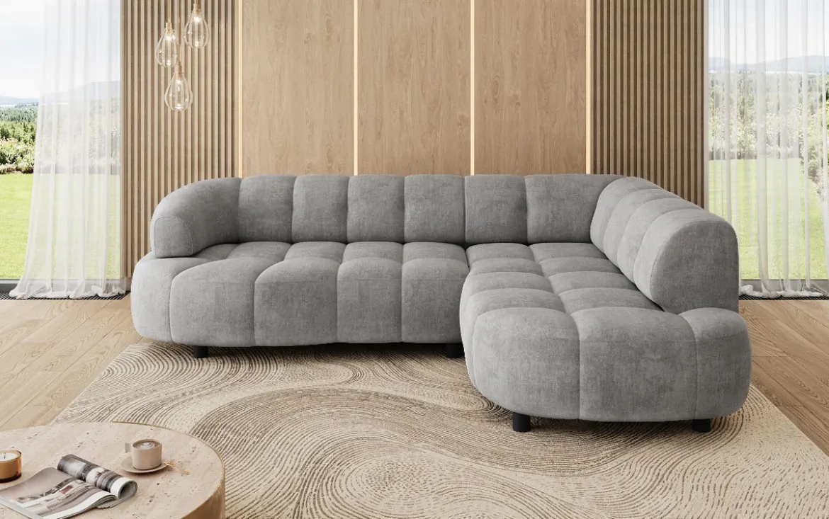 Designer Ecksofa Olivia Mini in Samt mit elektrischer Sitzerweiterung