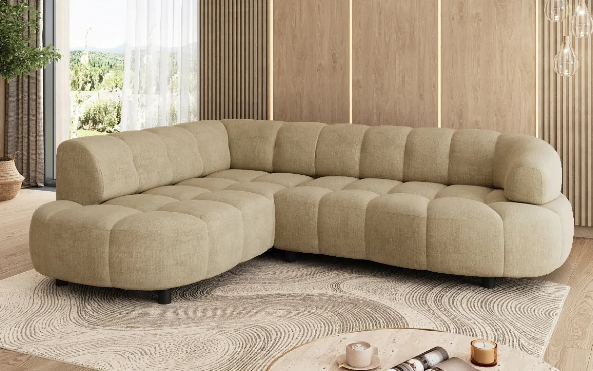 Designer Ecksofa Olivia Mini in Samt mit elektrischer Sitzerweiterung