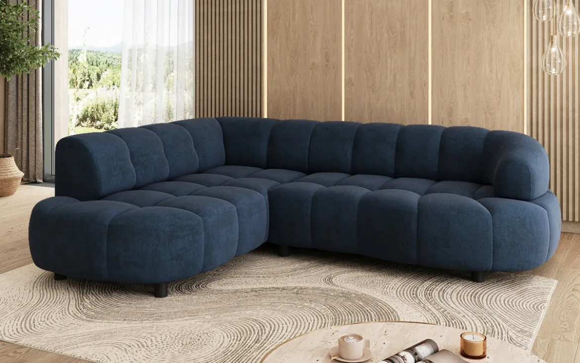 Designer Ecksofa Olivia Mini in Samt mit elektrischer Sitzerweiterung
