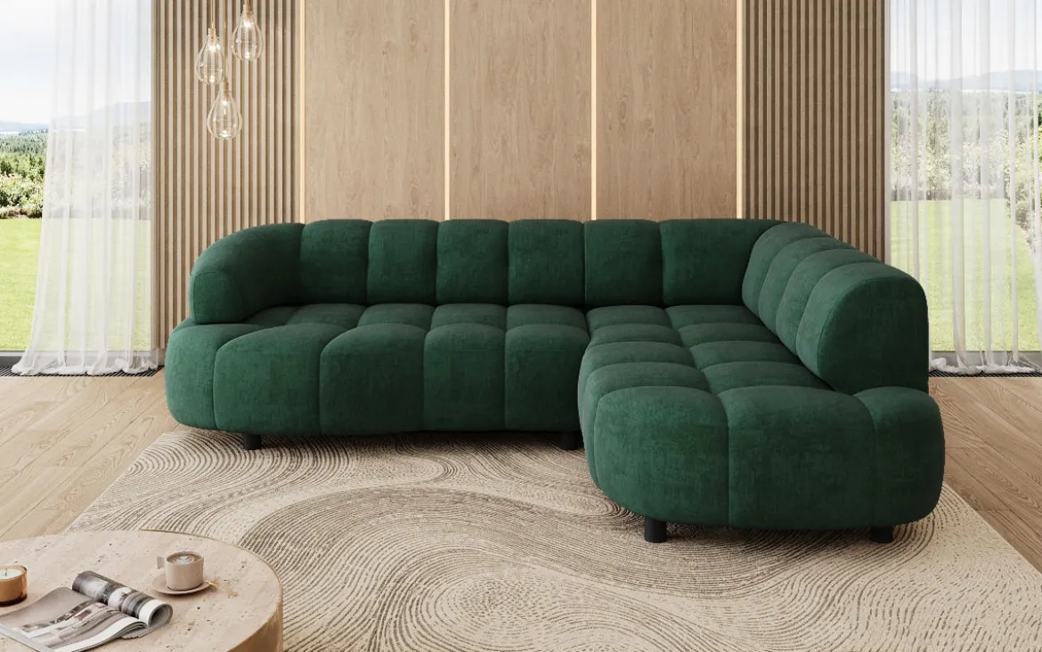 Designer Ecksofa Olivia Mini in Samt mit elektrischer Sitzerweiterung
