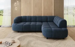 Designer Ecksofa Olivia Mini in Samt mit elektrischer Sitzerweiterung