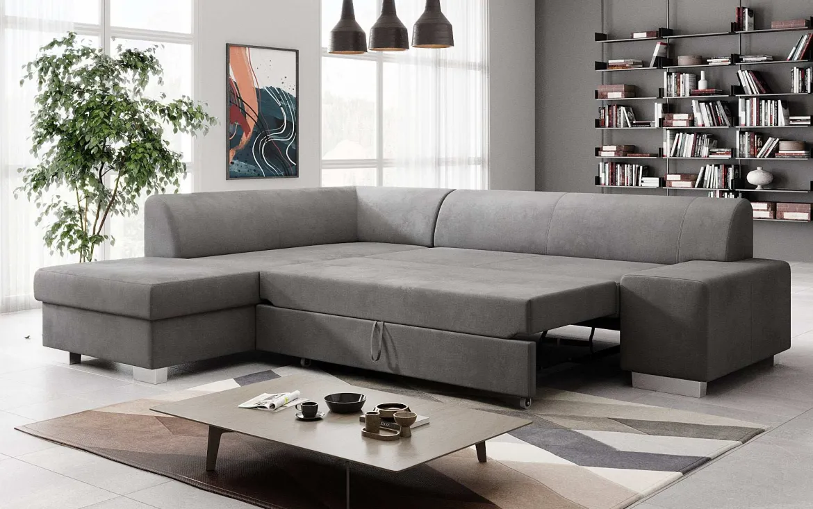 Designer Ecksofa Pina mit Schlaf- und Klappfunktion