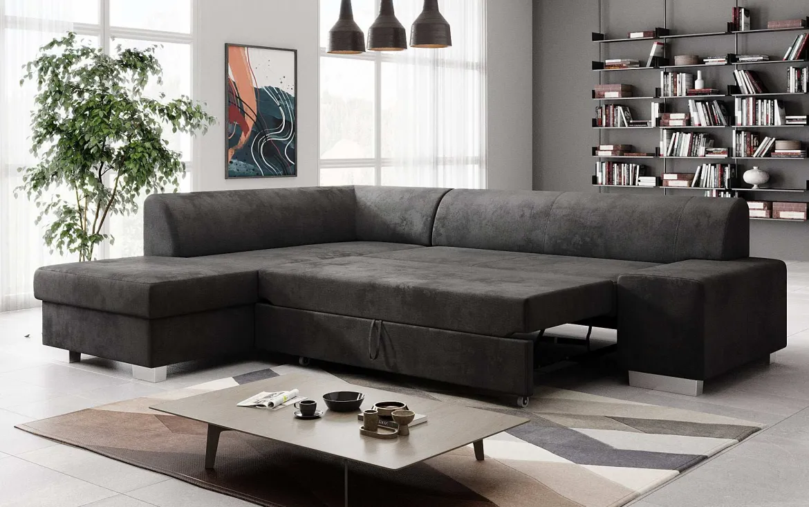 Designer Ecksofa Pina mit Schlaf- und Klappfunktion