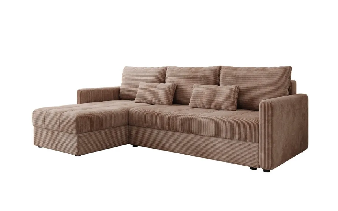 Designer Ecksofa Roma in Cord mit Schlaf- und Klappfunktion