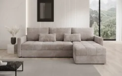 Designer Ecksofa Roma in Cord mit Schlaf- und Klappfunktion