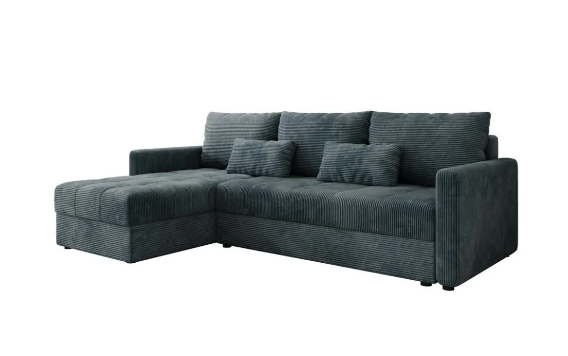 Designer Ecksofa Roma in Cord mit Schlaf- und Klappfunktion