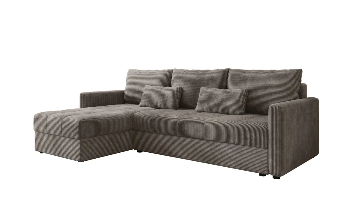 Designer Ecksofa Roma in Cord mit Schlaf- und Klappfunktion