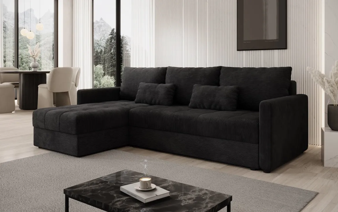 Designer Ecksofa Roma in Cord mit Schlaf- und Klappfunktion