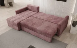 Designer Ecksofa Roma in Cord mit Schlaf- und Klappfunktion