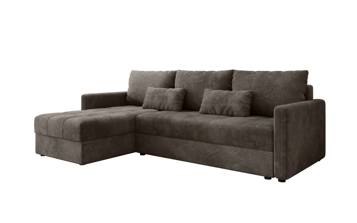 Designer Ecksofa Roma in Cord mit Schlaf- und Klappfunktion