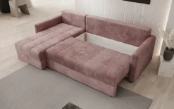 Designer Ecksofa Roma in Cord mit Schlaf- und Klappfunktion