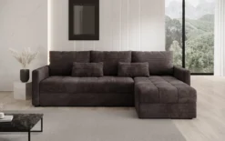 Designer Ecksofa Roma in Cord mit Schlaf- und Klappfunktion