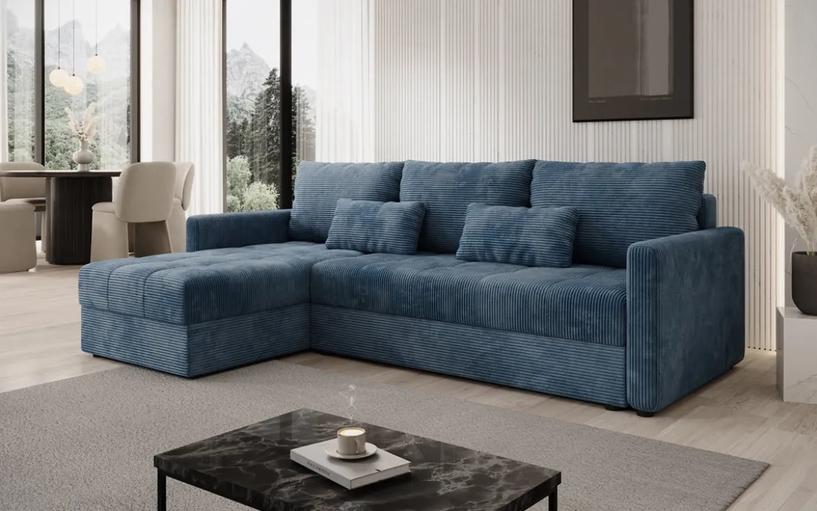 Designer Ecksofa Roma in Cord mit Schlaf- und Klappfunktion