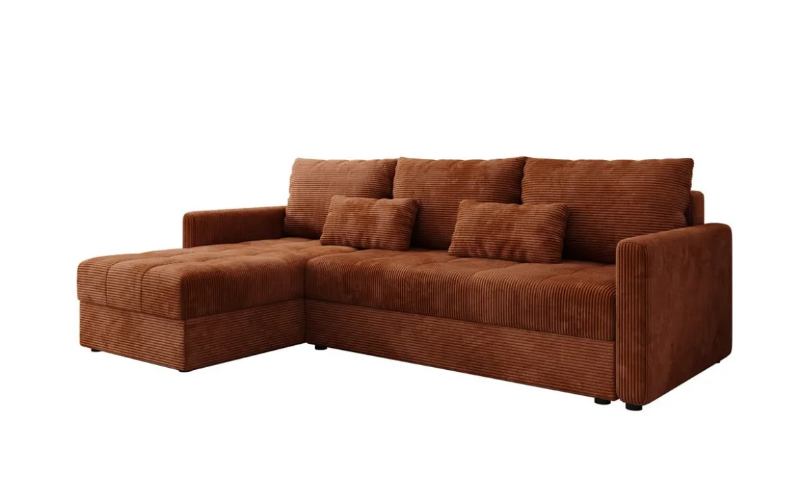 Designer Ecksofa Roma in Cord mit Schlaf- und Klappfunktion