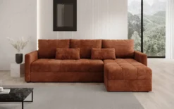 Designer Ecksofa Roma in Cord mit Schlaf- und Klappfunktion
