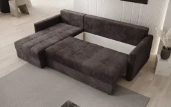 Designer Ecksofa Roma in Cord mit Schlaf- und Klappfunktion