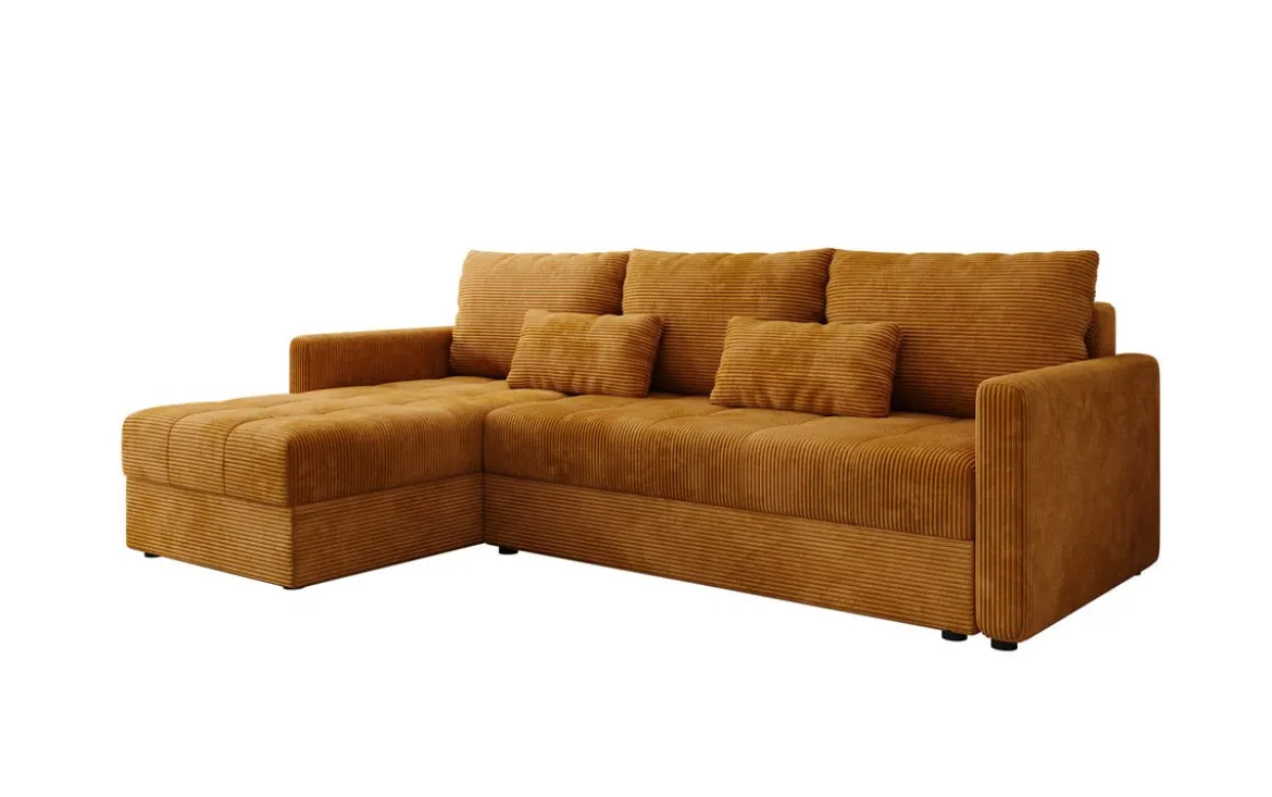 Designer Ecksofa Roma in Cord mit Schlaf- und Klappfunktion