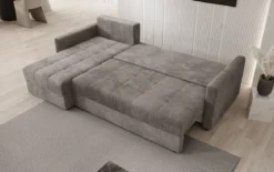 Designer Ecksofa Roma in Cord mit Schlaf- und Klappfunktion