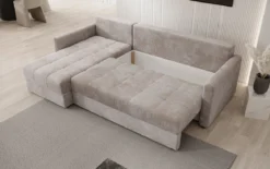 Designer Ecksofa Roma in Cord mit Schlaf- und Klappfunktion