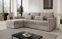 Designer Ecksofa Roma in Cord mit Schlaf- und Klappfunktion