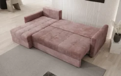 Designer Ecksofa Roma in Cord mit Schlaf- und Klappfunktion