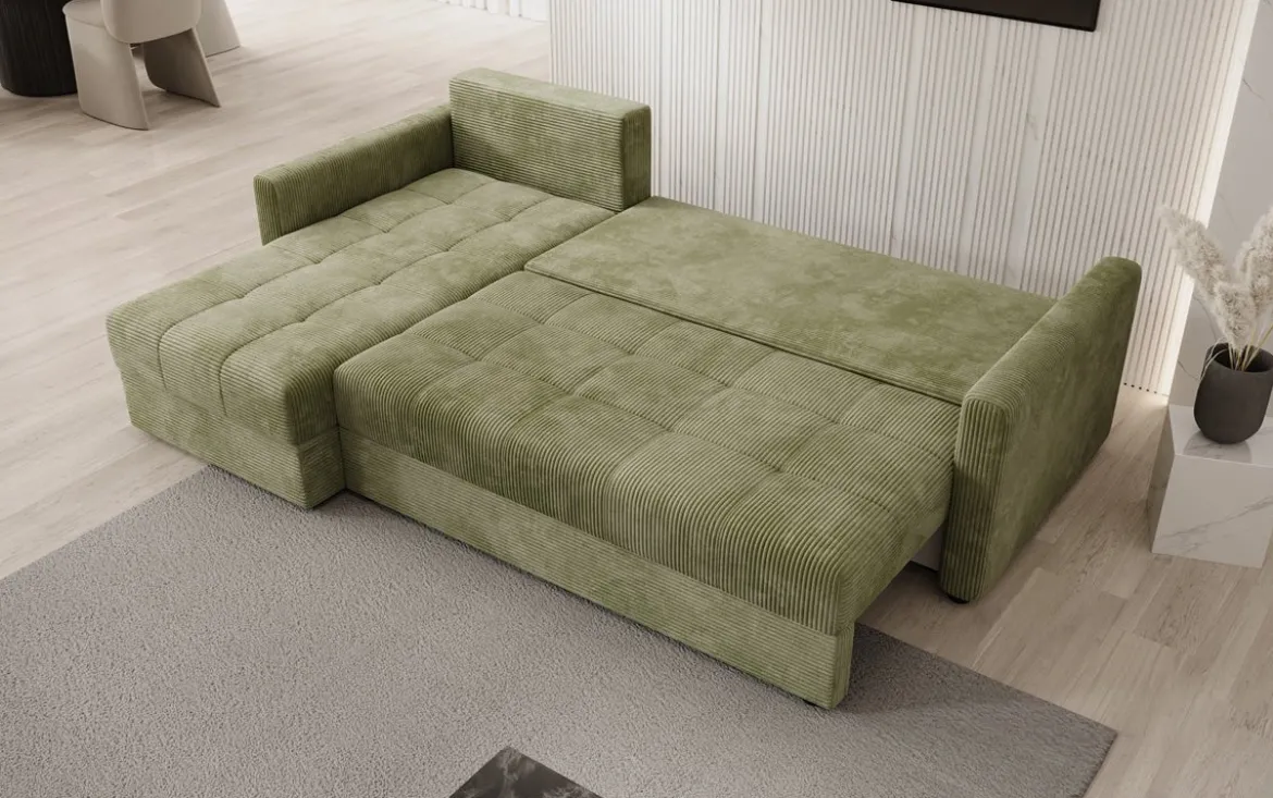 Designer Ecksofa Roma in Cord mit Schlaf- und Klappfunktion