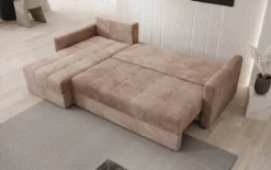 Designer Ecksofa Roma in Cord mit Schlaf- und Klappfunktion